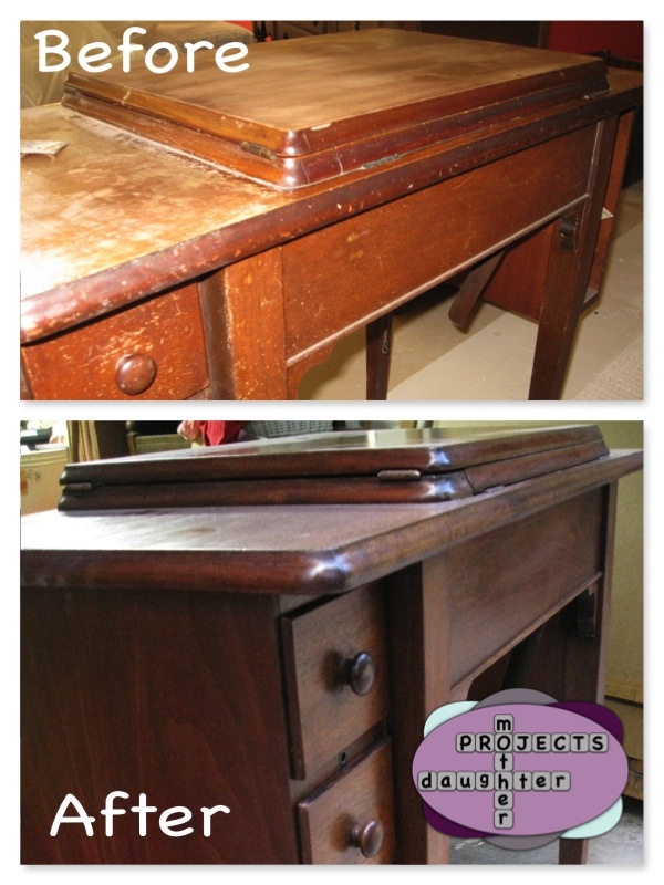 Restoration of a mid-century Singer sewing machine cabinet. MotherDaughterProjects.com