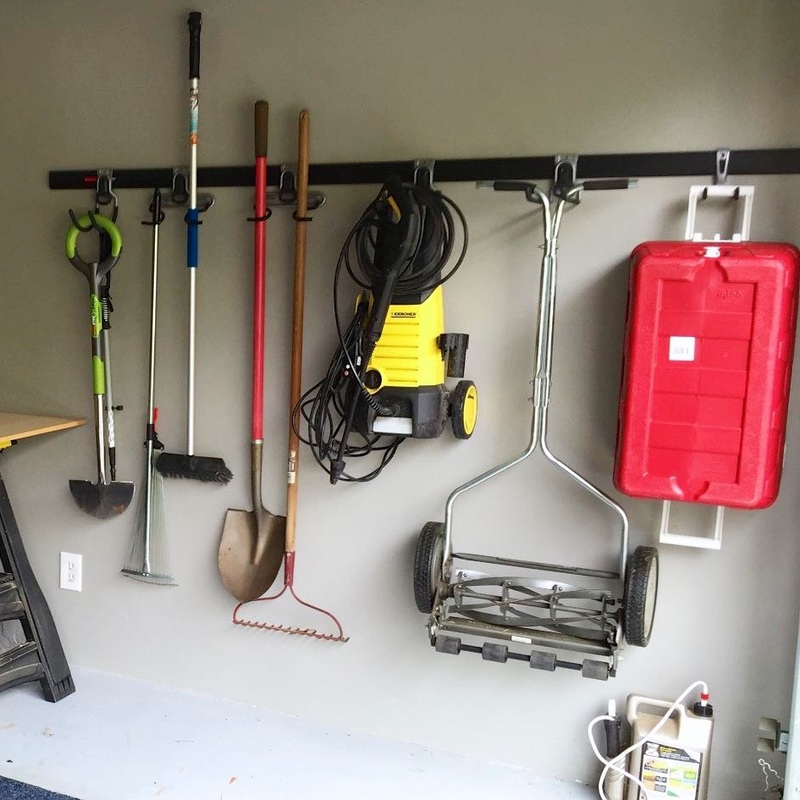 Garage organization with Rubbermaid FastTrack system--the finished result. MotherDaughterProjects.com