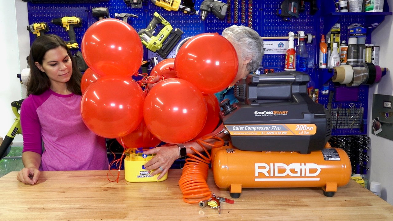 Using the Bunch o balloons party pump to inflate 8 balloons in 40 seconds.