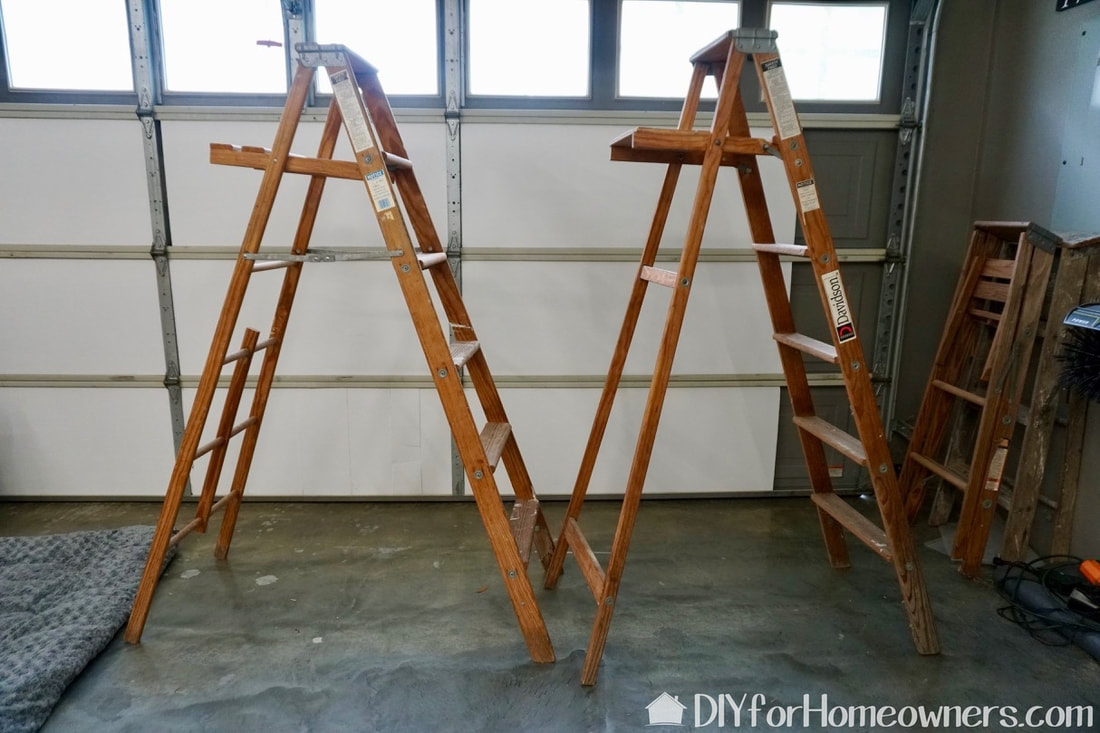 You'll need two ladders for this diy ladder shelf idea. 