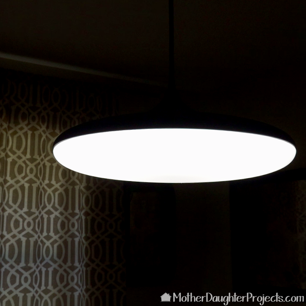 The Philips Hue pendant with bright white light selected. 