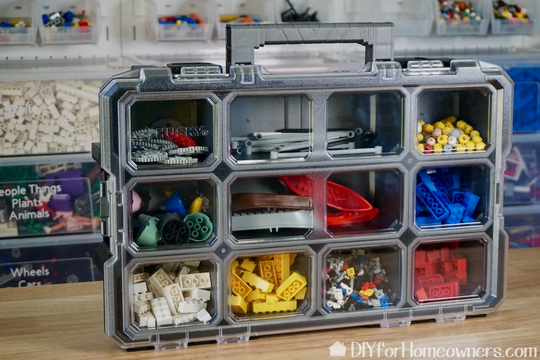Husky 10 compartment small parts organizer are great for on the go Lego building.