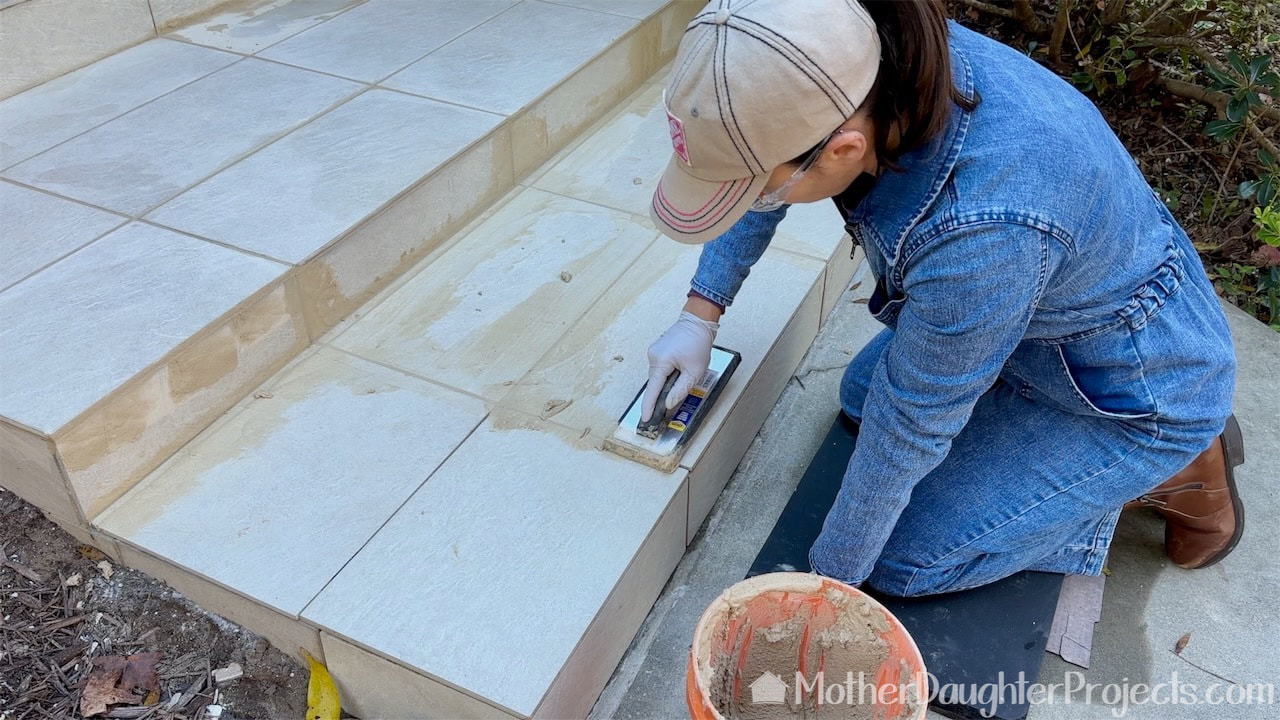 Steph used a molded rubber grout float to apply the grout.