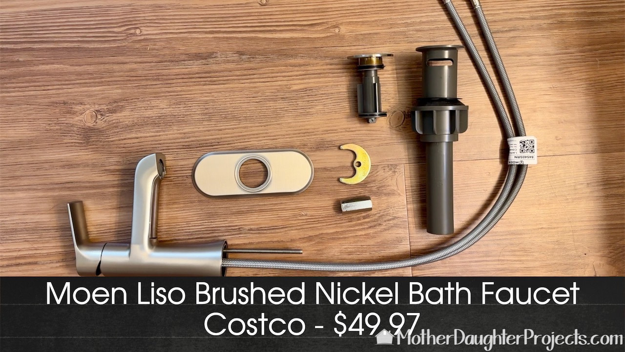 Here's a look at all the parts for the Moen Liso brushed nickel bath faucet we got at Costco.