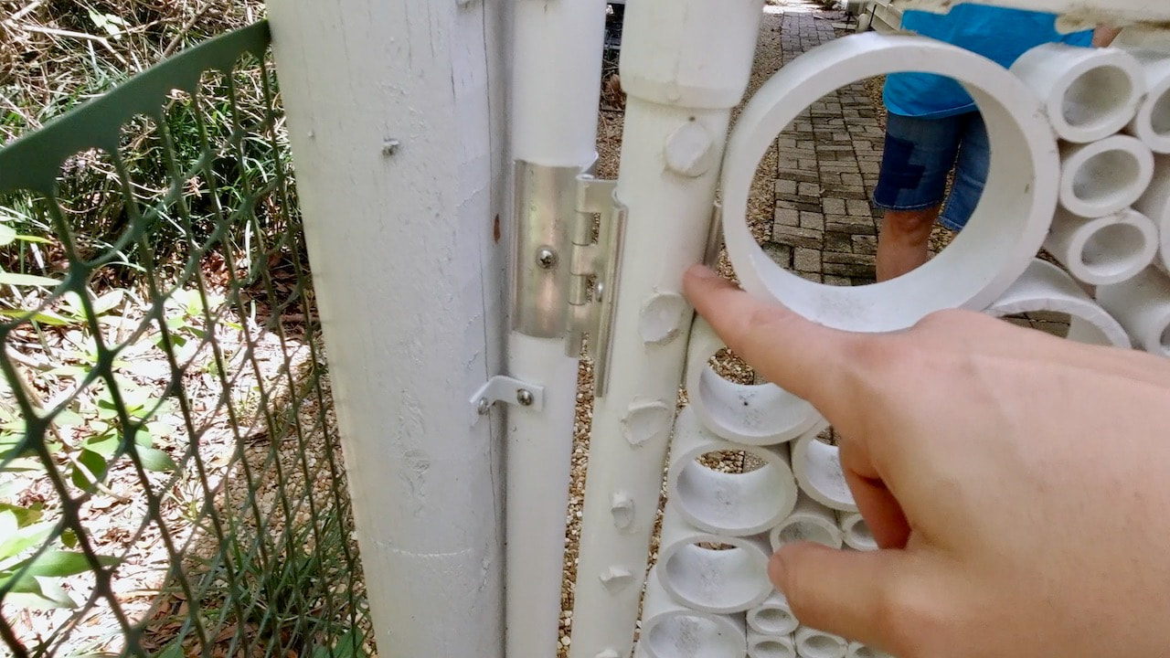 Here's the worst of the damage to the PVC circle garden gate. 