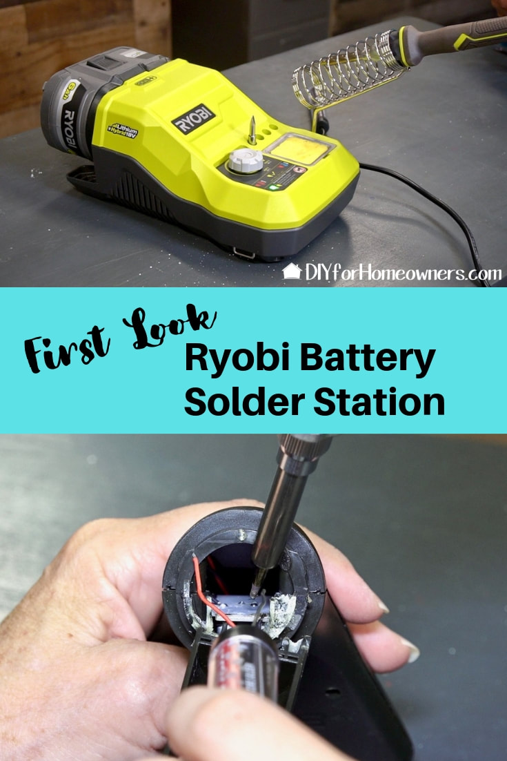 DIY repairs or new builds can be made to circuits using using a soldering iron. Use a soldering iron to solder wires prior to rewiring a lamp or extension cord. Or like us, repair a broken outdoor light. We reconnected the wires to the board using a bit of solder made for electrical components. The Ryobi soldering station is battery powered making it easy to take to where you work!