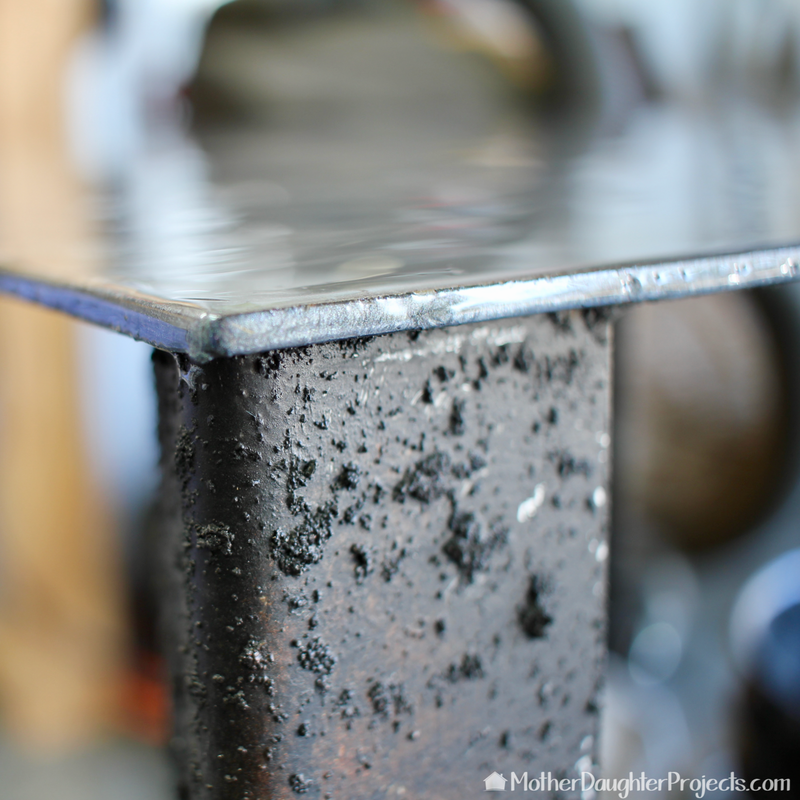 Learn how to add a rusted look to furniture and a smooth metallic table top. 
