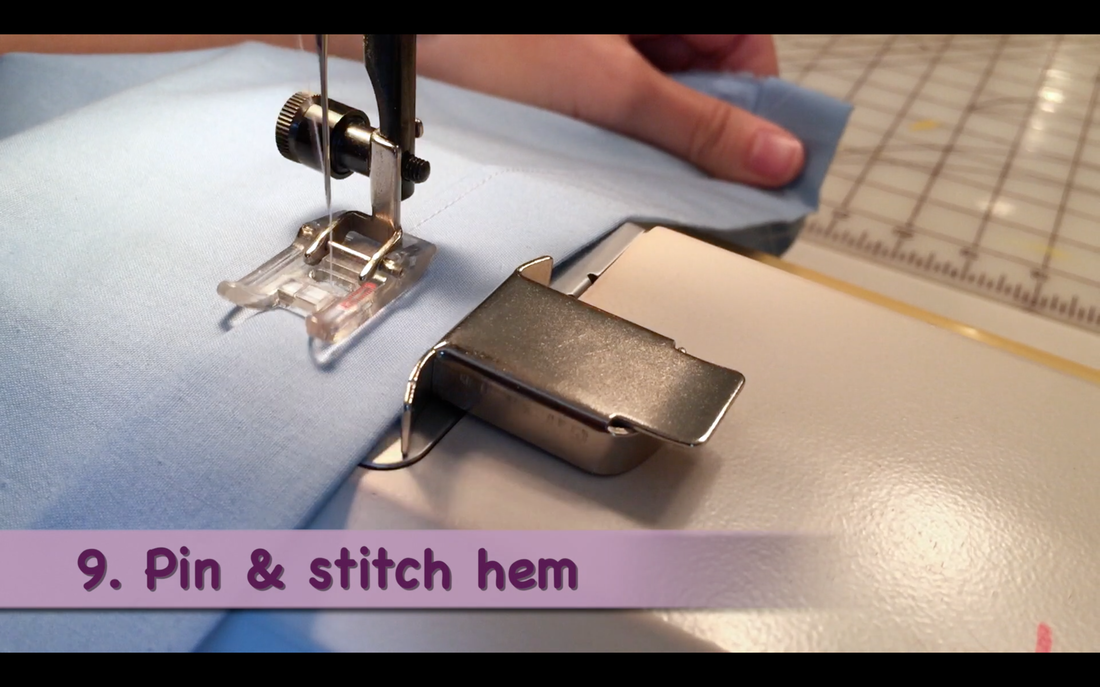 How to Make a Pillowcase Dress: Step 9, pin & stitch hem.. MotherDaughterProjects.com
