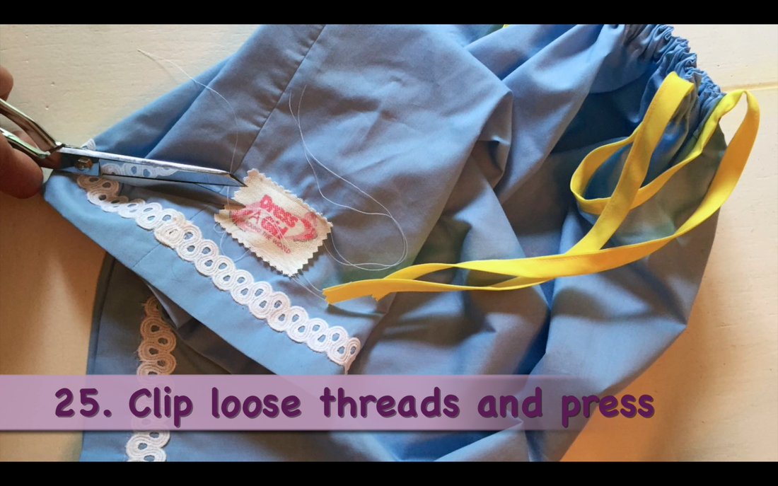 How to Make a Pillowcase Dress: Step 25, clean up thread & press.  MotherDaughterProjects.com