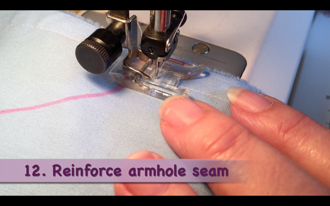 How to Make a Pillowcase Dress: Step 12, reinforce armhole seam before cutting armhole out.  MotherDaughterProjects.com