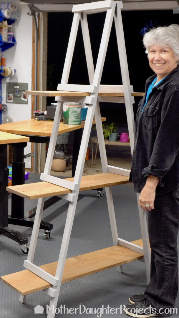 Video tutorial! Learn how to make a simple a-frame shelf unit. Great for an alternative christmas tree, plants, books and more! #storage #shelf #holiday #thdprospective