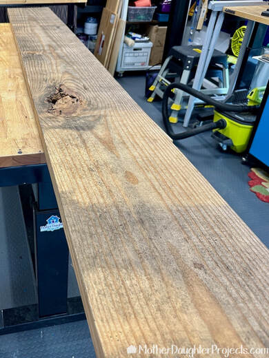 You can buy a 12x4 piece of lumber at the Home Depot for this faux live edge table.