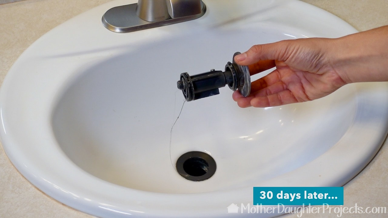 After 30 days, the hair catching capacity of the Kohler push button stopper was unimpressive.