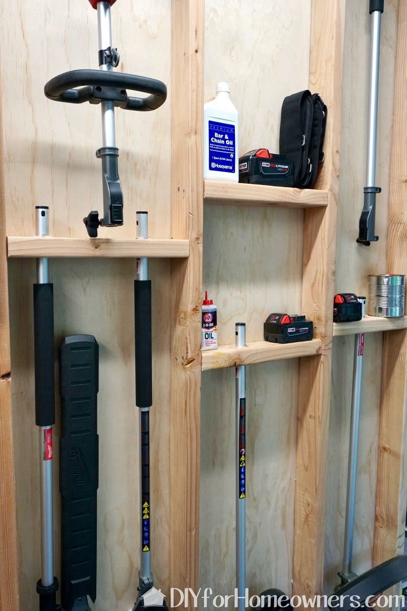 The finished Milwaukee outdoor tool system storage wall.