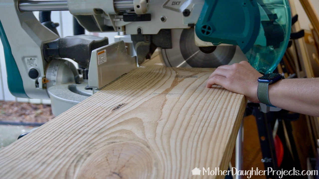 We are using the sliding feature on the Makita battery powered compound miter saw.