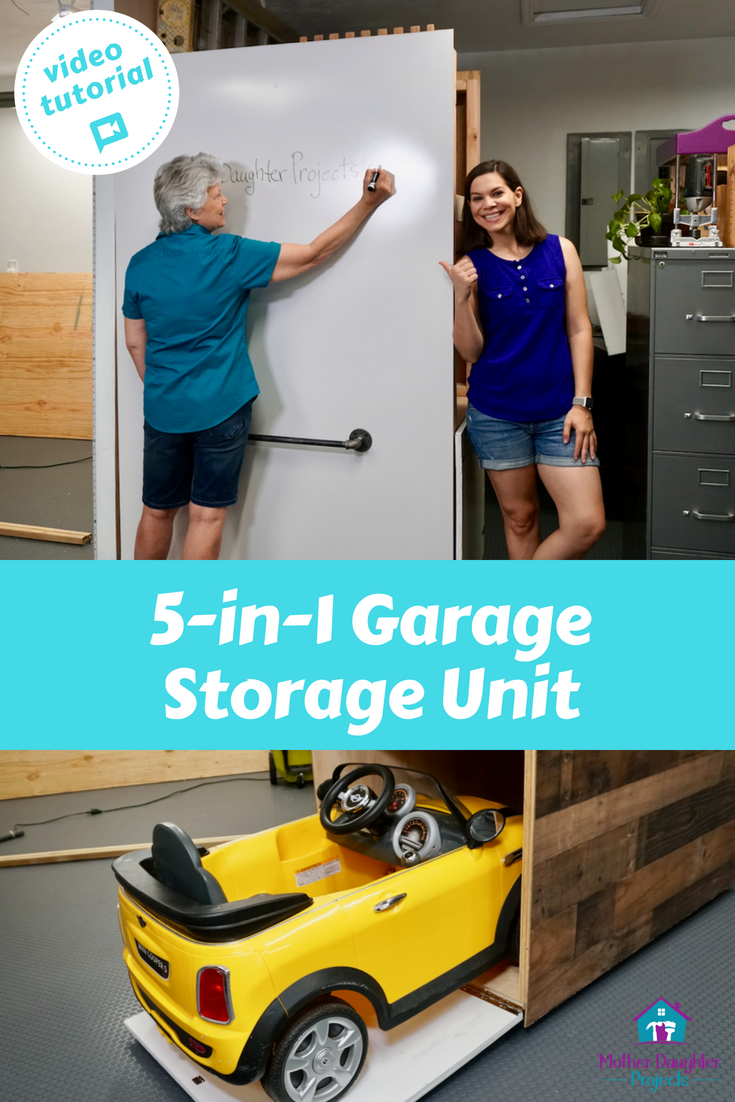 5 in 1 Garage storage unit for kiddie car storage and more.