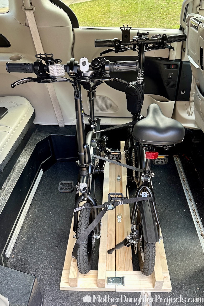 The finished e-bike stand in the van.