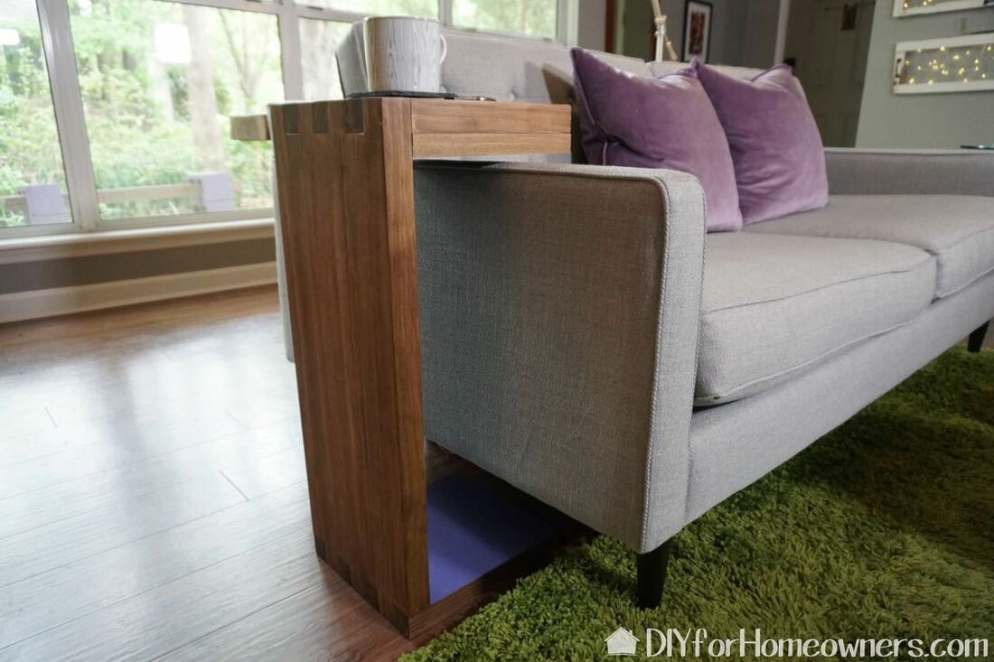 The sofa table is perfect for her new sofa. It hold just the essentials, phone, tea, and iPad!
