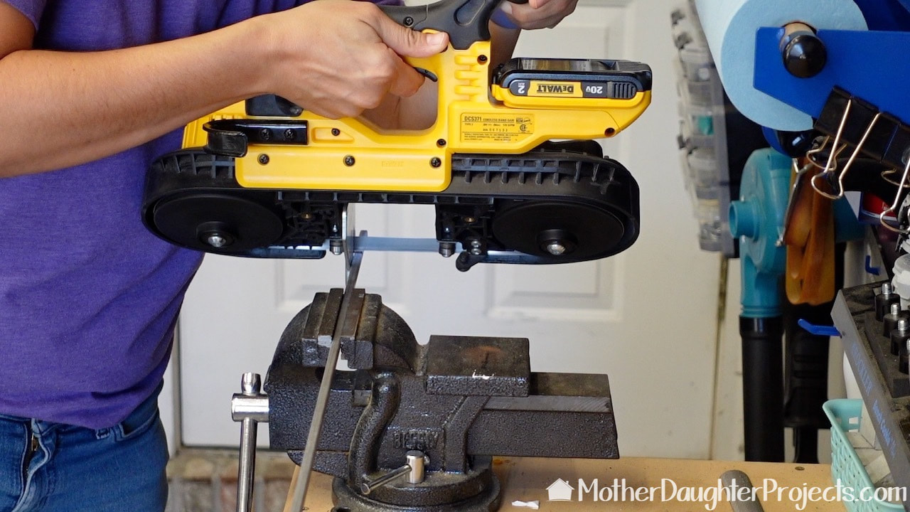 Cutting small pieces with the DeWalt band saw is so easy.