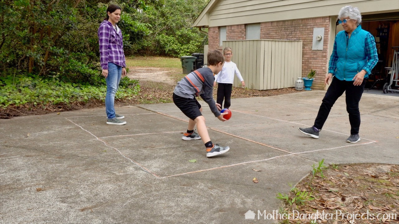 Milwaukee, Husky, and DeWalt tool reviews in four square and hopscotch outdoor game making