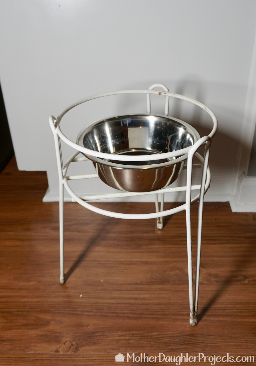 You could also use a plant stand that is the height needed for your dog.