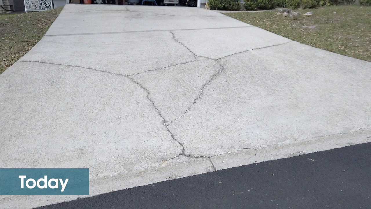 The Wet and Forget applied concrete is almost as clean as that of the pressure washed side!