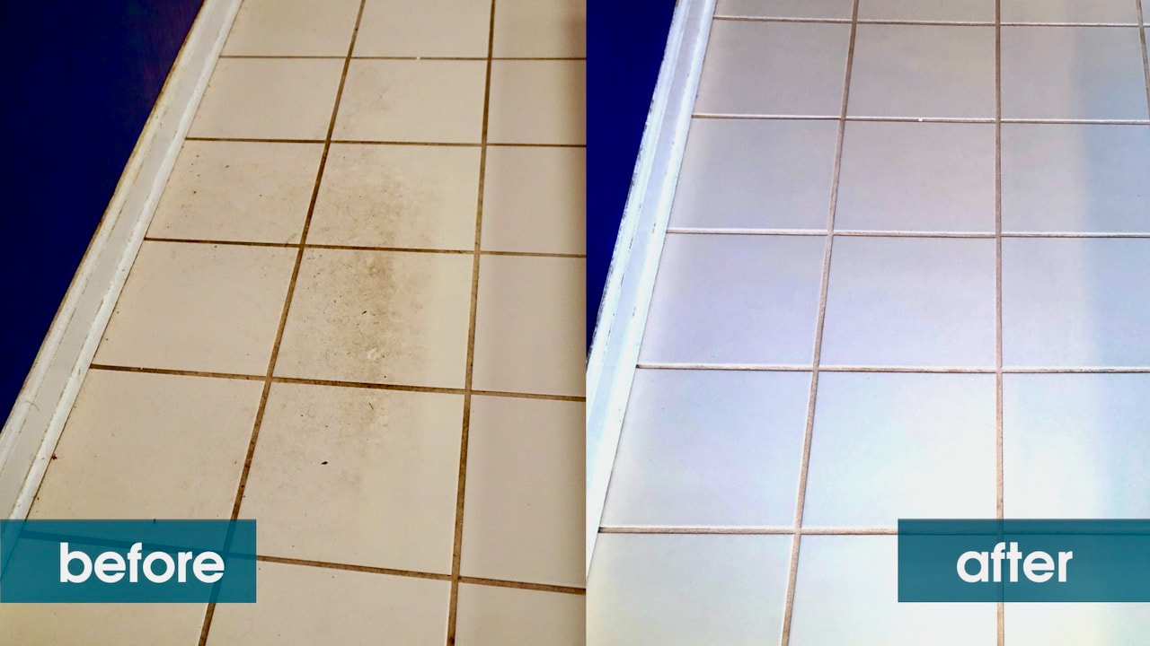 Before and after tile cleaning.