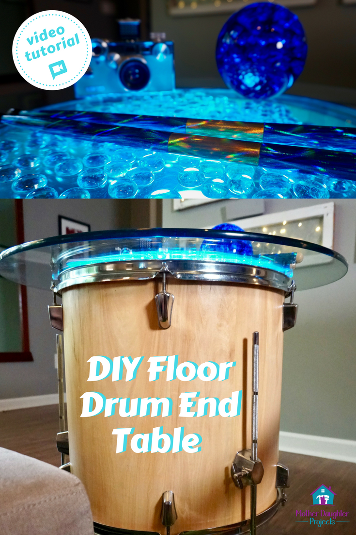 Video tutorial! Learn how to turn a musical drum into a unique end table or coffee table in your home! #diy #drum #homedecor #upcycle
