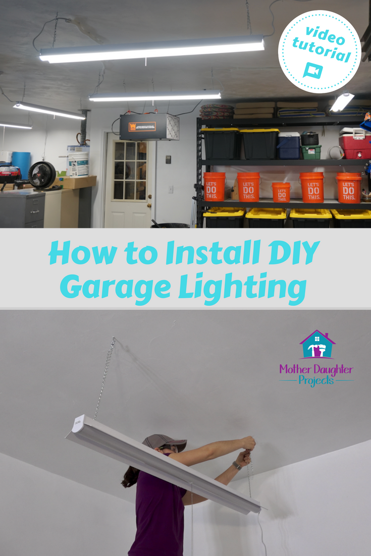 Video Tutorial! See how to add easy-to-install LED lighting to your garage. Also get some wiring tips from a professional electrician! #garagemakeover #diy #install #lighting