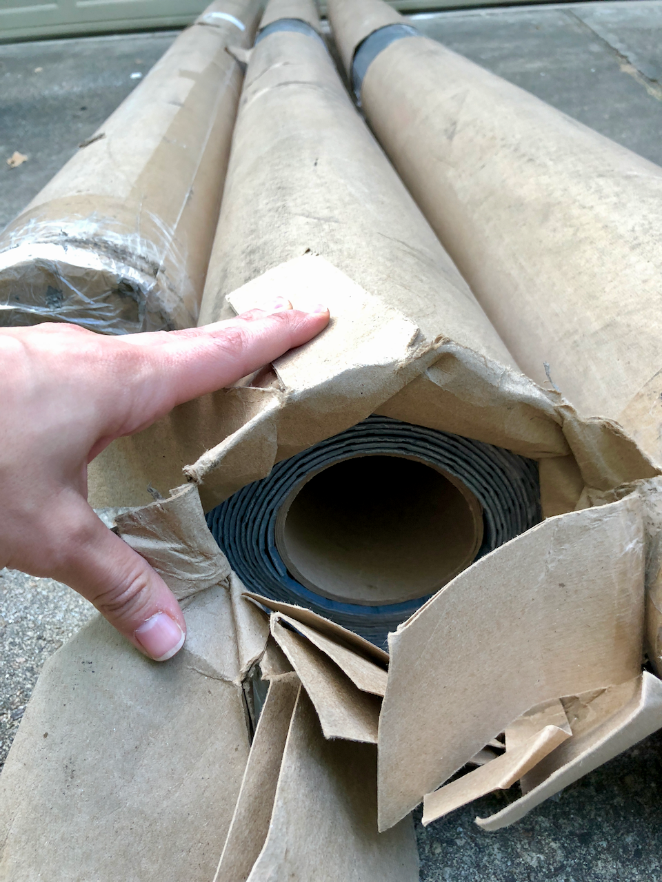 The flooring comes in rolls packaged in cardboard and plastic.