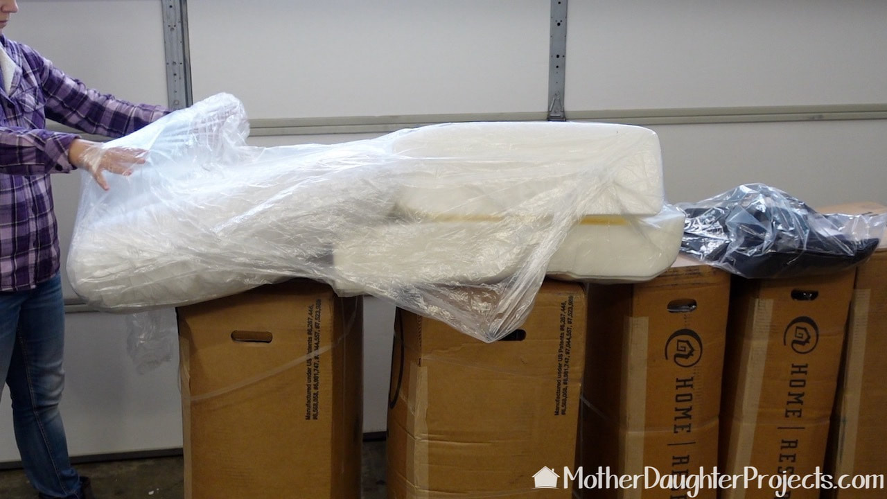 The foam cushions come compressed and will immediately expand once the bags are opened. 