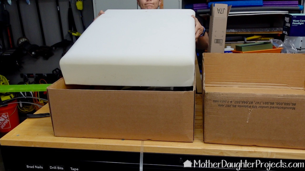 Unboxing the small Home Reserve footstool ottoman. 