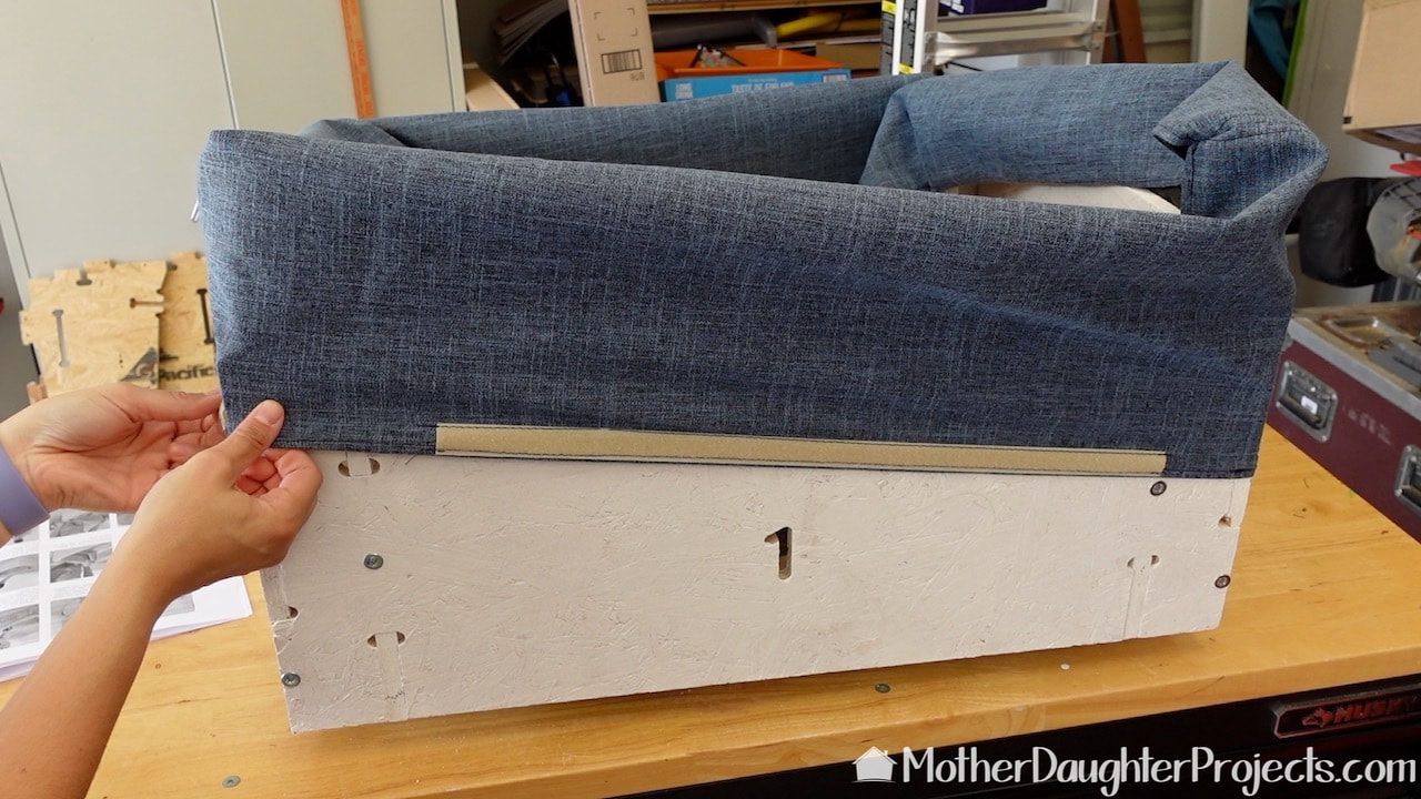 Take your time putting the fabric on the frames. Slow and steady will give you the best results on this DIY Home Reserve sofa build. 