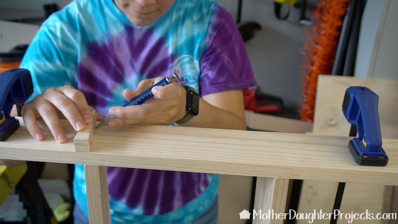 Steph once again used the jig to mark the placement of the screws for each step. 