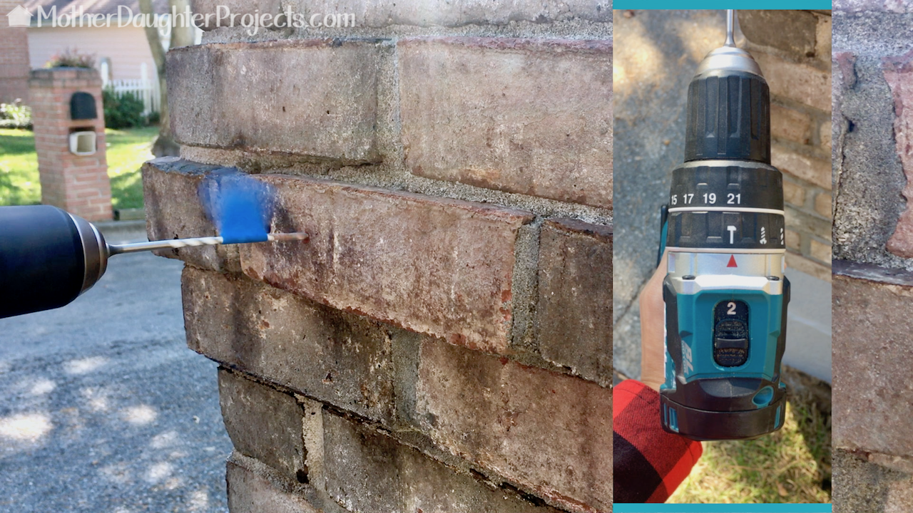 Use a Bosch bit to drill into the brick with a Makita drill driver. 