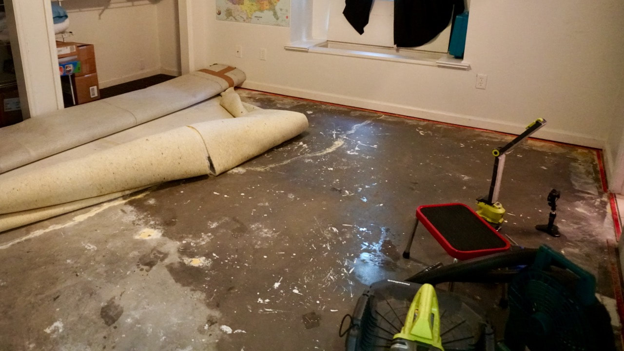 You can see the water spread almost to the closet. If the leak had gone undetected, the water would have traveled into the next adjoining room and would have created a mold problem.