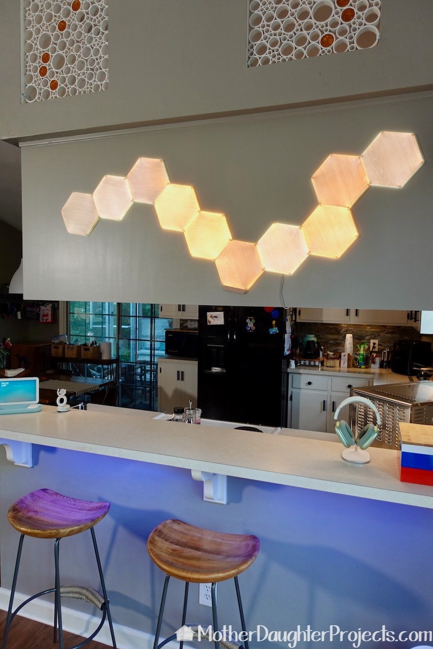 The Nanoleaf elements lights in various color temperatures of white.