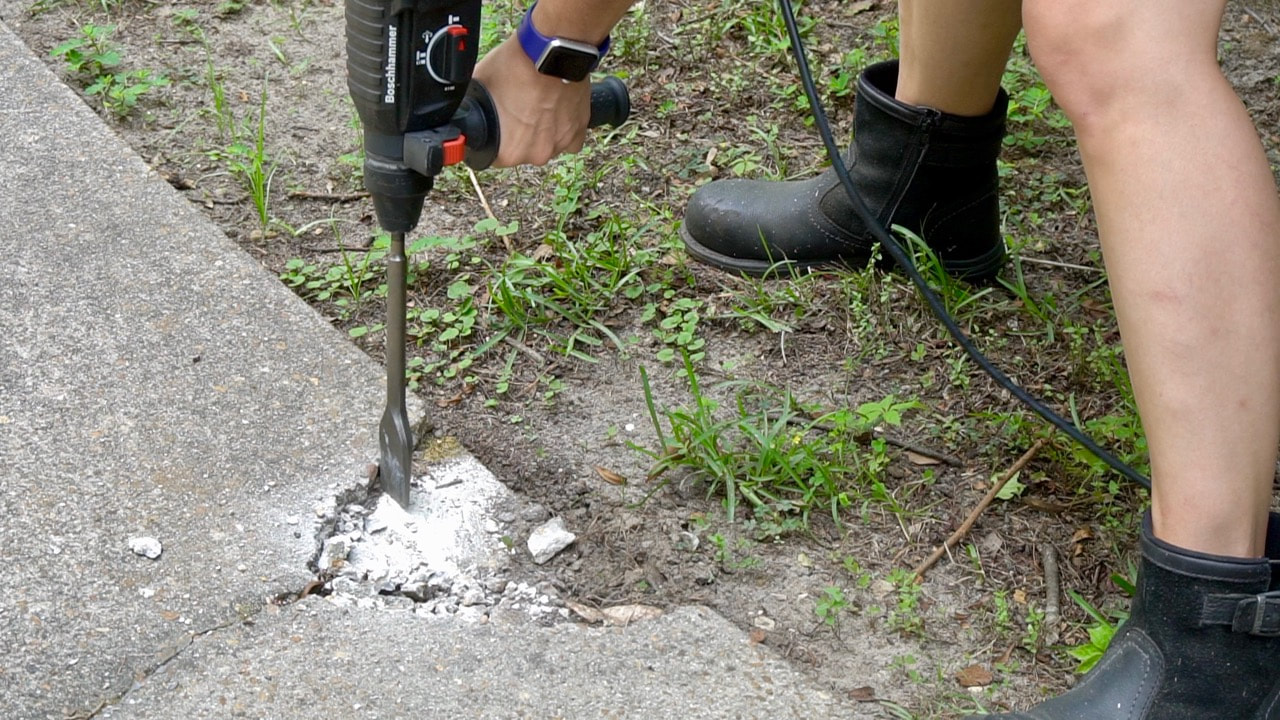 The first step to a concrete repair is to remove the old broken concrete. 