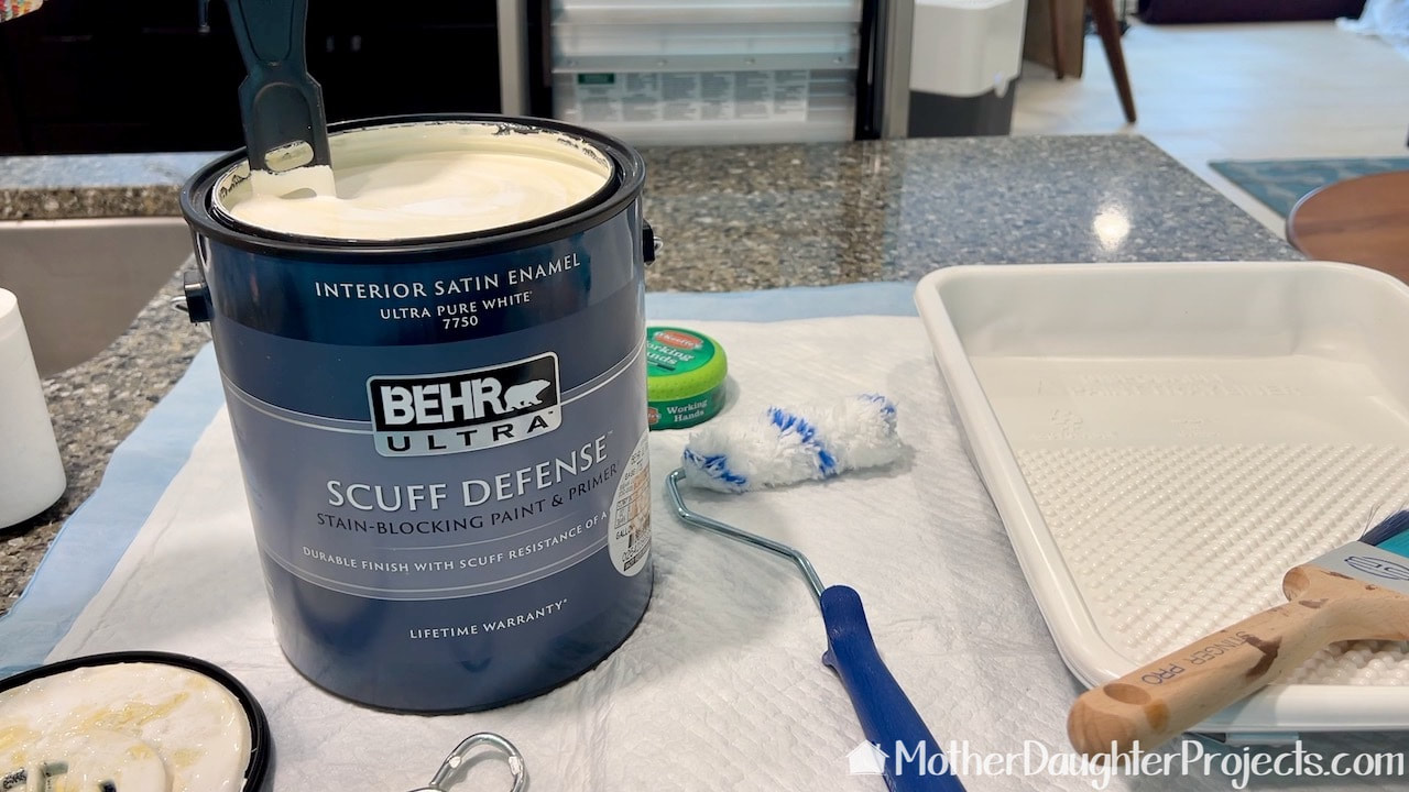 We are using Behr Ultra scuff defense paint on the wall.
