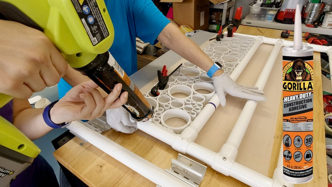 We used Gorilla Heavy Duty construction adhesive to connect the PVC parts. .