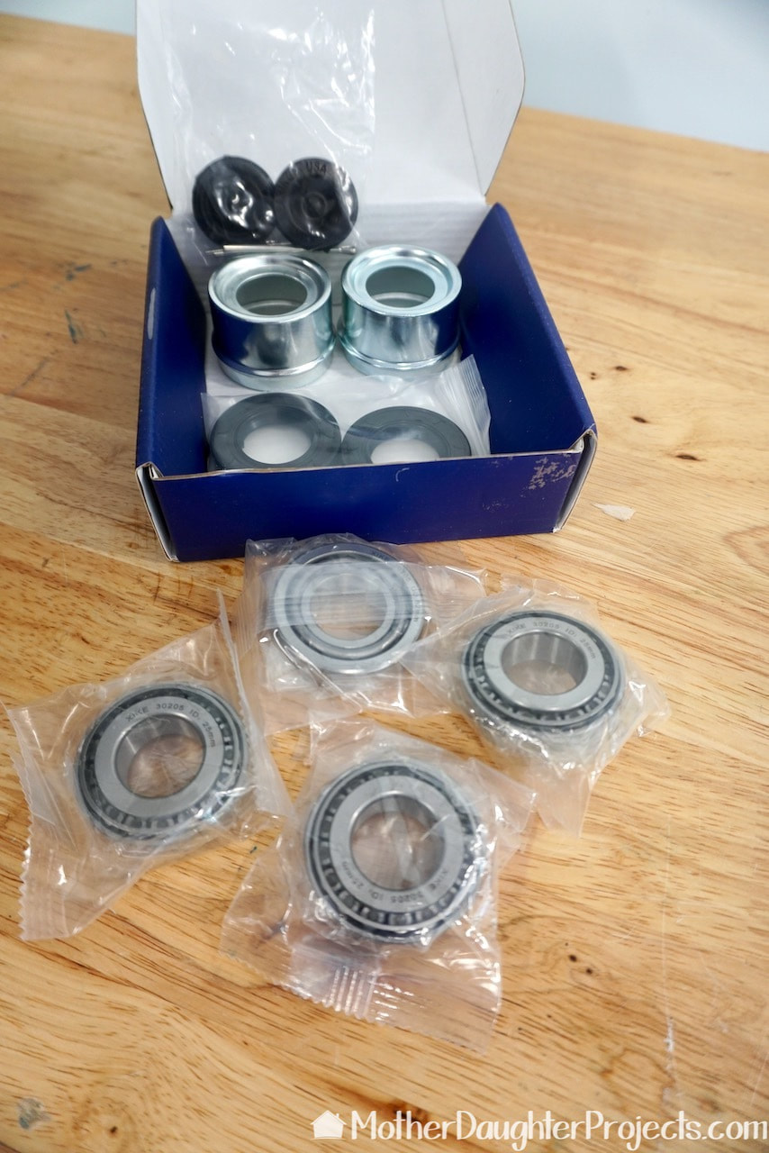 We ordered extra wheel bearings and other parts to have what we needed to repack the harbor freight trailer. 