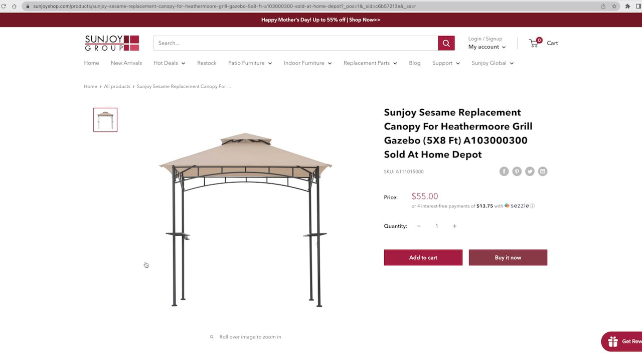 Search the sunjoy website using the model number of your gazebo to find replacement parts. 