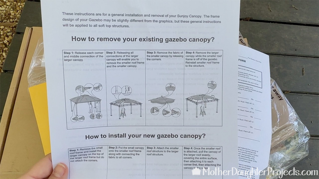 A simple instruction guide is included with the replacement gazebo soft top canopy.
