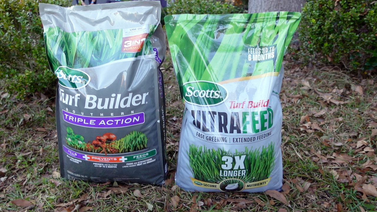 Two bags to improve you yard with Scotts Triple Action followed by Scotts Ultra Feed exclusive to the Home Depot.