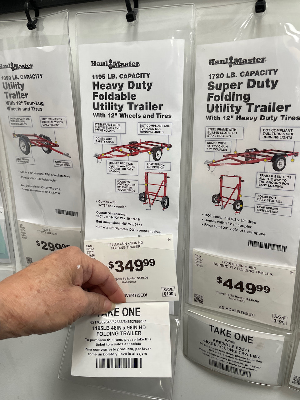 Take the purchase ticket to the cashier to buy the haul master harbor freight trailer. 