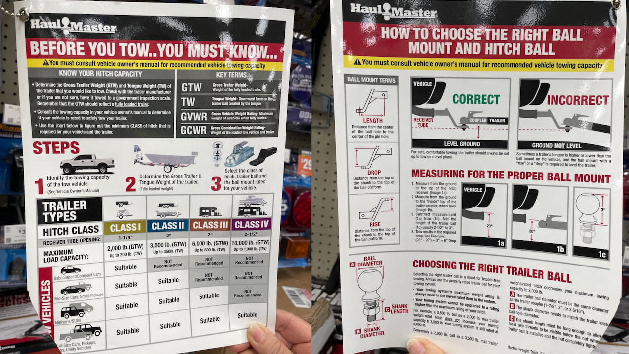 What you need before you tow sign at Harbor Freight. 