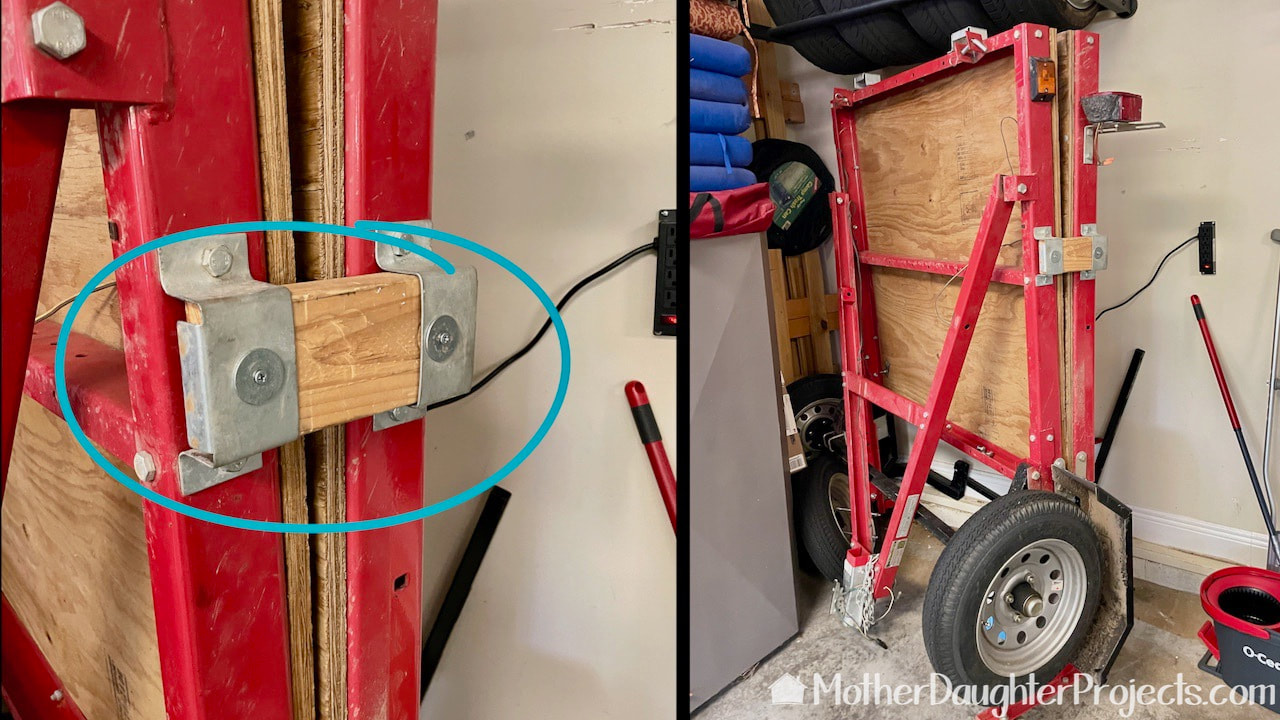 An alternative to using bungee cords to secure the two halves is to use a 2x4 screwed into place.