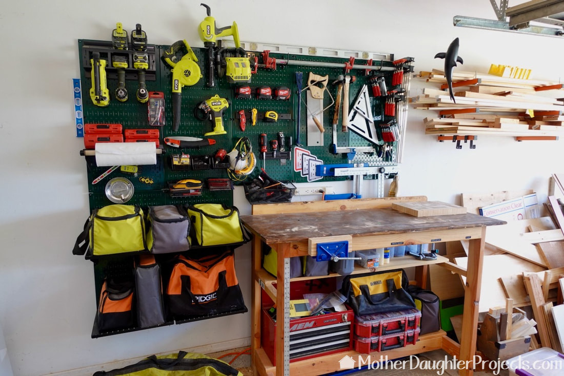 Those Ryobi tools look great against the green Wall Control metal pegboard.