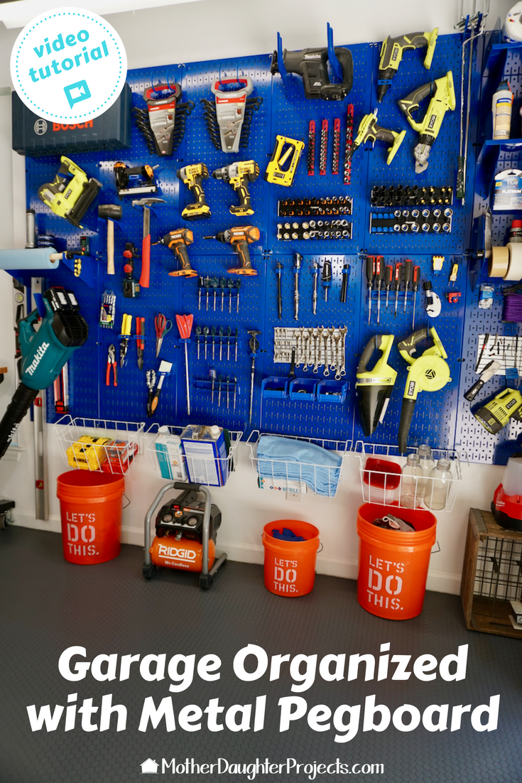 Video tutorial! Learn how to install and organize with wall control metal panels. Find out how to store clamps, bits, tools and more! #organize #garage #diy #pegboard