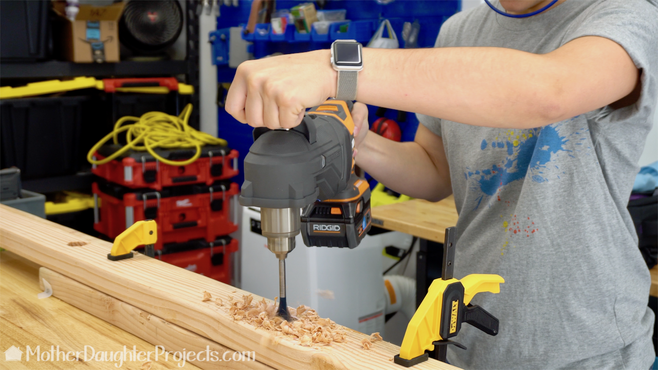 Drilling holes with the 18-Volt GEN5X Brushless MegaMax Powerbase and right angle drill. 